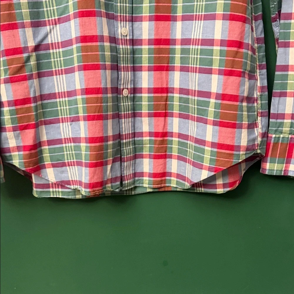 J. Crew Green, Pink & Blue Spring Inspired Plaid Button-Down Mens L Shirt Cotton